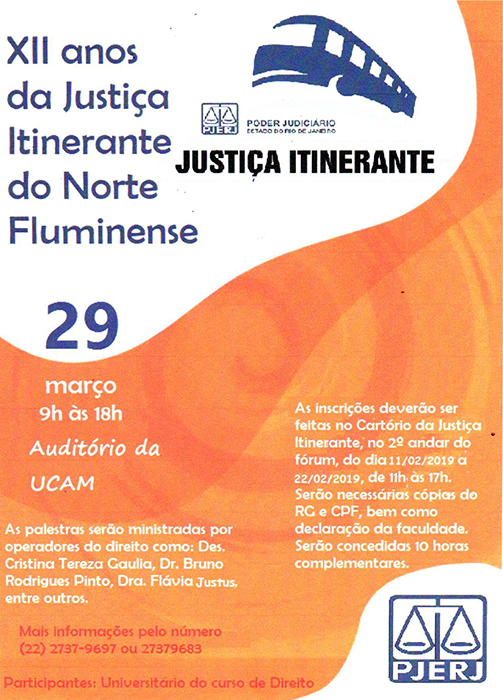 Evento em comemoração aos XII anos da Justiça Itinerante do Norte Fluminense acontece em março – 29 de março