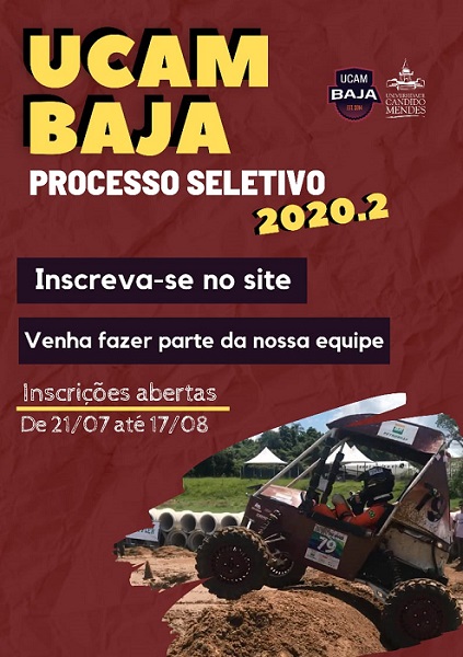 Processo seletivo 2020.2 da Equipe UCAM Baja com inscrições abertas